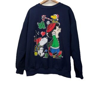Vintage 90s Christmas Snoopy Woodstock & Lucy Peanuts Cartoon Sweatshirt Size L